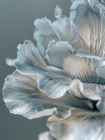 Delicate white petals with soft blue tones create an ethereal macro composition showing intricate natural textures and gentle curves in dreamy artistic lighting.