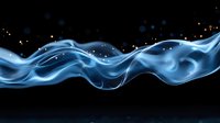 Ethereal blue smoke wave flowing horizontally against black background with glowing particles, creating mystical atmospheric effect for design projects.