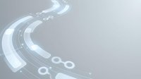 Futuristic digital highway with glowing curved road and data symbols on gray background for technology and innovation concepts.