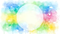 Vibrant watercolor rainbow splash with white circle frame for text overlay. Colorful paint drips and bubbles create artistic background for design projects.