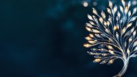 Elegant metallic tree with golden leaves on dark blue background for luxury branding and sophisticated design projects.