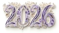 Ornate number 2026 in purple and white quilling style with floral decorative elements and swirls on white background, isolated design for creative projects.