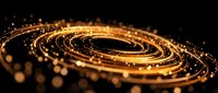 Golden spiral energy vortex with glowing particles and light trails on black background for digital art and futuristic design projects.