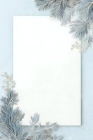Elegant winter frame with blue pine branches and gold snowflakes on white background for holiday cards and invitations.