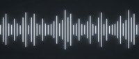Glowing white sound wave equalizer bars on dark background, representing audio frequency, music pulse, and digital signal visualization.