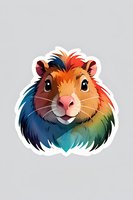 Colorful guinea pig portrait with rainbow gradient fur and expressive eyes on isolated background, ready for stickers, merchandise, and design projects.