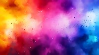 Vibrant rainbow watercolor splash with colorful smoke effect creating abstract cosmic background with yellow, pink, purple and blue gradient for creative designs.