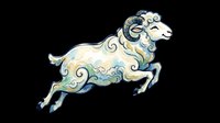 Decorative ram with ornate swirling patterns in blue and cream tones, isolated on transparent background. Ready for t-shirt design, clipart, stickers, sublimation, and print-on-demand products.