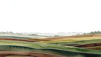 Abstract layered landscape with rolling hills in earth tones and green hues creating flowing organic shapes for modern interior design and wall art.