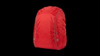 Red waterproof backpack rain cover with reflective stars and trim, isolated on transparent background, ready for stickers, print on demand, and t-shirt design use.