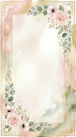 Elegant floral border frame with pink roses, eucalyptus leaves, and gold ornamental details on soft watercolor background. Isolated design ready for invitations, cards, and wedding stationery.