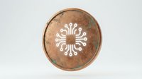 Vintage copper bowl with white ornamental mandala pattern, isolated on white background, suitable for home decor, design projects, and artistic compositions.