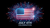 American flag with spectacular fireworks display for July 4th Independence Day celebration on black background with patriotic red white blue colors.