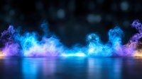 Mystical blue and purple smoke floating over reflective surface with neon glow effect, creating dramatic atmospheric background for creative projects.