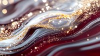 Luxurious burgundy and silver waves with golden glitter sparkles create elegant abstract background pattern with flowing liquid marble texture.