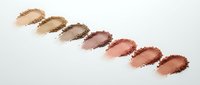 Cosmetic powder swatches in warm brown and nude tones arranged in row on white background for makeup and beauty applications.