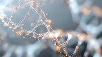 Glowing neural network visualization with golden light particles and connecting lines on blurred background, representing artificial intelligence and deep learning.