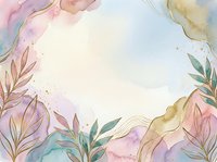 Watercolor floral frame with soft pastel washes, botanical leaves, and gold accents on isolated white background. Perfect for invitations, greeting cards, and design projects.