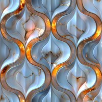 Elegant wavy pattern with glowing golden curves on soft blue background creates luxurious seamless design for modern interior decor and textile projects.