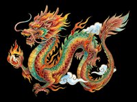 Colorful Asian dragon with fire and glowing orb, isolated on transparent background, ready for t-shirt design, stickers, clipart, and print on demand use.