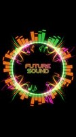 Neon audio equalizer with glowing sound waves and Future Sound text on black background for music production and entertainment industry designs.