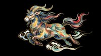Ornate running goat in traditional Asian art style, isolated on transparent background. Great for clipart, stickers, t-shirt design, print on demand, and sublimation projects.