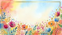 Watercolor floral border with vibrant blooms, leaves, and botanical elements on isolated white background, suitable for invitations, cards, and design projects.