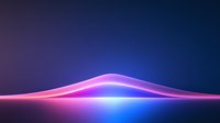 Glowing neon wave lines on dark background with purple and blue gradient lighting effects create modern abstract minimalist design element.