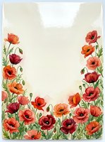 Watercolor poppy flowers frame border with empty space for text on beige background for greeting cards, invitations and spring design projects.