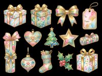 Festive holiday gift boxes, bows, ornaments, and decorative elements isolated on transparent background, ready for t-shirt designs, stickers, clipart, sublimation, and print-on-demand projects.