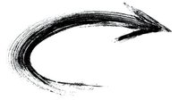 Black curved brush stroke arrow on white background, dynamic grunge ink element for graphic design projects and artistic compositions.