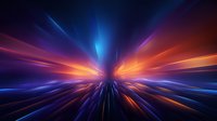 Futuristic light tunnel with dynamic blue and orange rays creating perspective speed effect, abstract digital background for technology concepts.