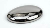 Polished chrome oval bowl with reflective metallic surface, isolated on white background for design, product mockups, and commercial applications.