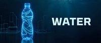 Glowing blue digital water bottle with geometric wireframe design on dark technological background for hydration and beverage industry concepts.