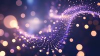 Glowing DNA spiral structure with purple and pink bokeh lights on dark background creates magical scientific atmosphere. Suitable for medical presentations.