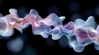 Ethereal flowing abstract wave in soft pink and blue colors against dark background with bokeh effect creates dreamy atmospheric design element.