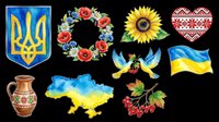 Isolated Ukraine national symbols and cultural elements collection on transparent background, ready for t-shirt design, clipart, stickers, print-on-demand products and sublimation projects.