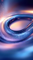 Cosmic spiral with glowing blue and pink nebula effects creating dynamic motion against dark space background, featuring sparkling stardust particles.