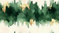 Abstract emerald green and gold watercolor background with blended brushstrokes creates soft atmospheric effect. Fluid paint texture flows horizontally across surface.