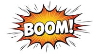 Comic book explosion burst with BOOM text in orange and yellow colors isolated on white background for graphic design projects.