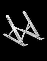 Adjustable aluminum laptop stand with foldable design, isolated on transparent background. Lightweight, portable support for notebooks, tablets, and devices. Ready for e-commerce, product marketing, tech blogs, and print-on-demand applications.