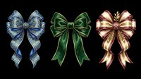 Decorative bows in blue, green, and burgundy gold isolated on transparent background, ready for t-shirt designs, clipart, stickers, and print-on-demand products.