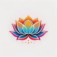 Vibrant rainbow lotus flower with gradient colors from orange to blue, outlined in white on light background. Spiritual symbol for meditation and yoga practices.