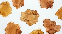Abstract coffee stains and watercolor splashes in brown tones on white background for artistic design projects and creative layouts.