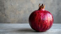 Fresh pomegranate with deep red skin and crown top isolated on neutral background, suitable for food, nutrition, and culinary design projects.