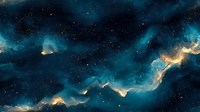 Cosmic nebula with swirling blue and gold clouds against starry deep space background. Perfect for astronomy themes or fantasy designs.