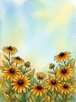 Watercolor yellow daisy flowers border with soft pastel background for greeting cards, invitations and botanical design projects.