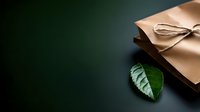 Eco-friendly brown paper shopping bags with natural twine handles and green leaf on dark background for sustainable retail packaging and branding.