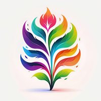Vibrant multicolored abstract leaf pattern with flowing gradient curves forming a symmetrical plant shape on light background. Isolated design element for creative projects.