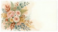 Watercolor floral arrangement with roses, ferns, and autumn foliage in soft peachy and sage tones on cream background. Isolated design element.